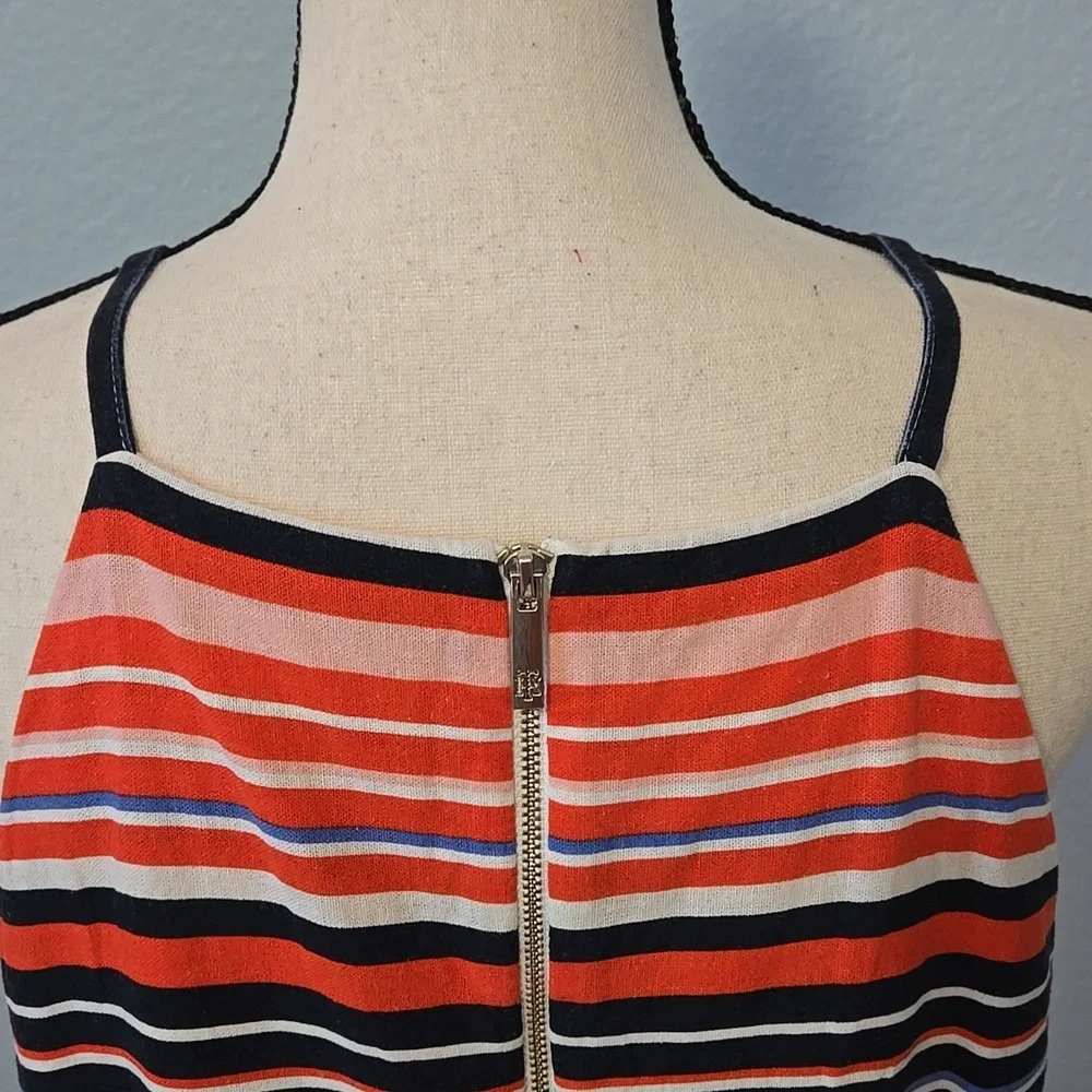 TOMMY HILFIGER Linen Halter Sheath Midi Dress Sz 12 Colorblock Preppy Collegiate - Picture 7 of 12